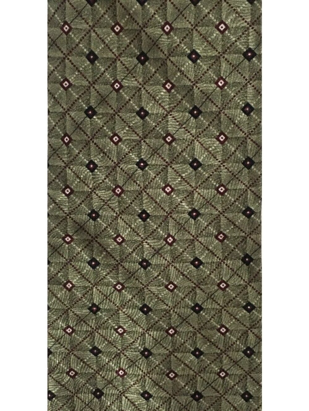 Chez Roffe Neck Tie Green Squares Black Red Tiny Squares Silk 3.75 in W 56 in L